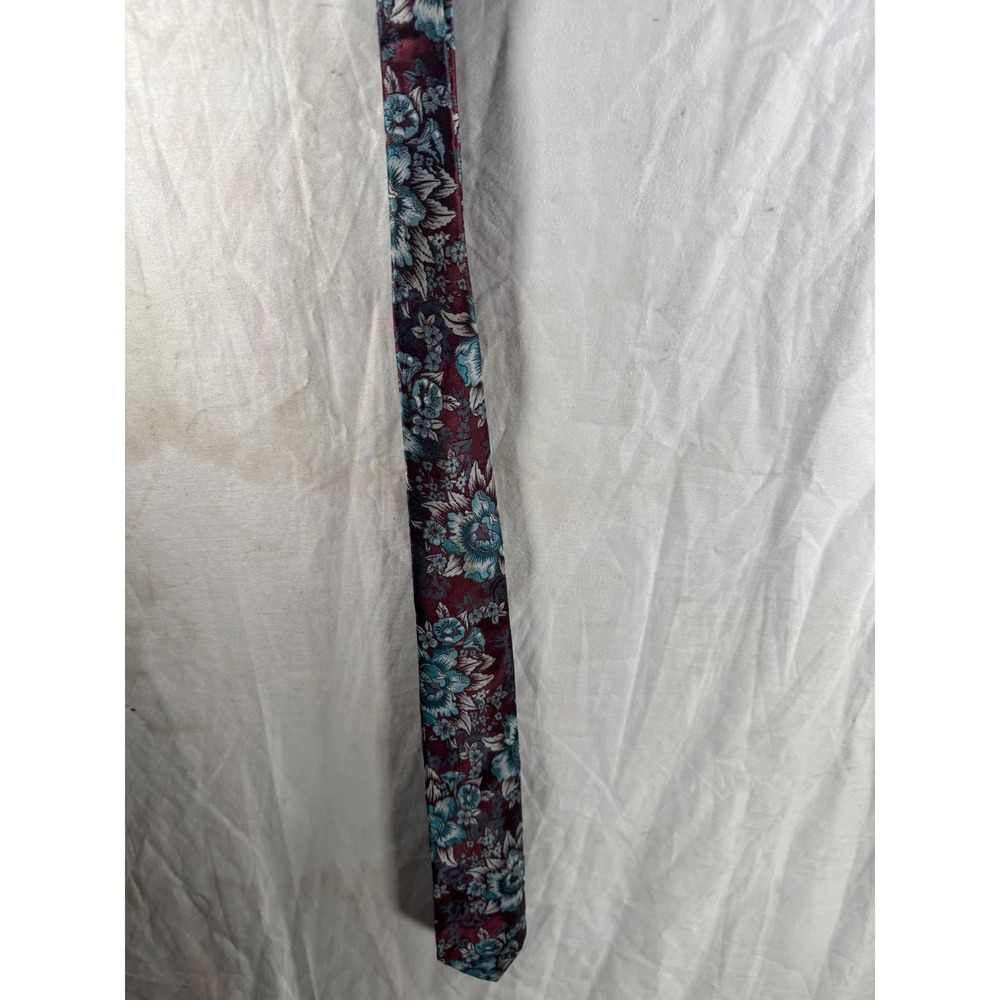 Brentford Cross Mens Floral Silk Blend Necktie‎ Burgundy Teal Tapestry Tie